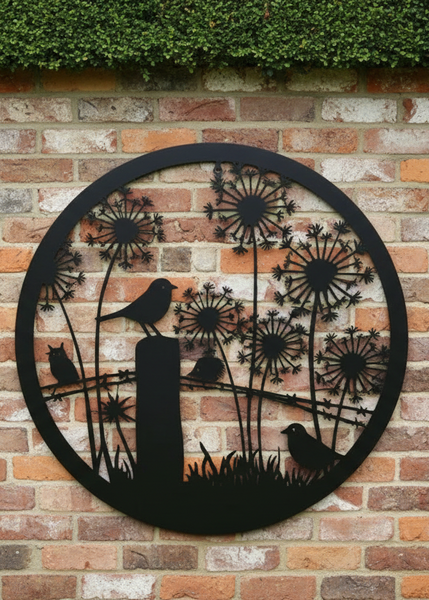 Handmade black 40cm wall plaque of Robin birds Tree Wall Plaque, black coloured  Metal, Garden/indoor Wall Art powder coated steel