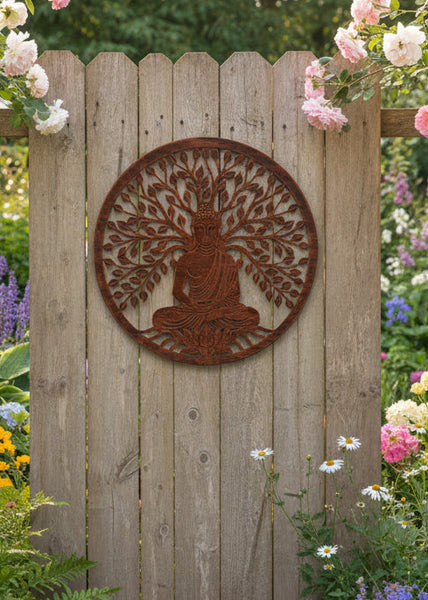 Handmade bronze 40cm budha tree of life with roots wall art suitable for indoors/outdoors anniversary/birthday gift