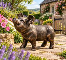 Load image into Gallery viewer, Gold with black brush pig garden ornament polyresin 36cm high - Marissa's Garden &amp; Gift
