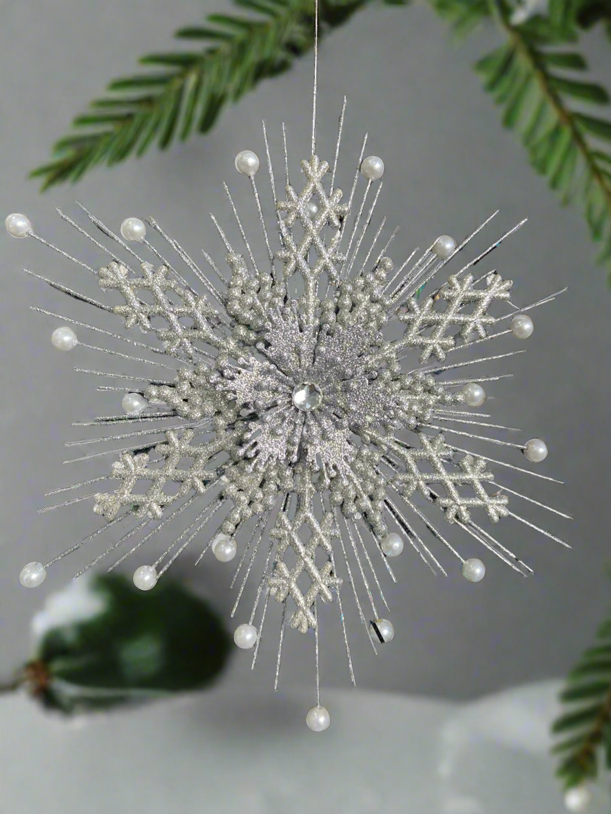Handmade Crochet Snowflake Baubles - Set Of 10 Christmas Tree Ornaments