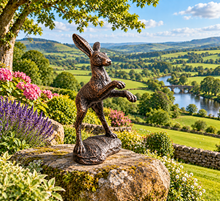 Laden Sie das Bild in den Galerie-Viewer, Boxing hare bronze polyresin sculpture 39cm
