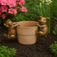 Load image into Gallery viewer, Polyresin pair of bronze coloured pigs pot hangers - Marissa's Garden &amp; Gift
