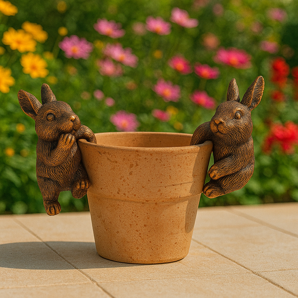 Polyresin pair of bronze coloured rabbit pot hangers - Marissa's Garden & Gift
