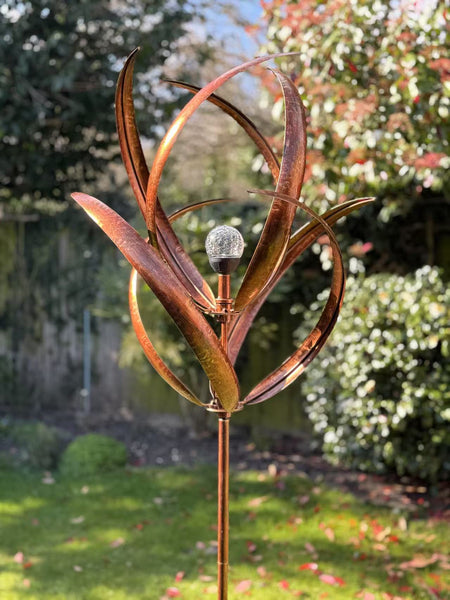 knightsbridge Bronze windsculpture/windspinner with solar bulb measuring 61 x 61 x 208cm - Marissa's Garden & Gift