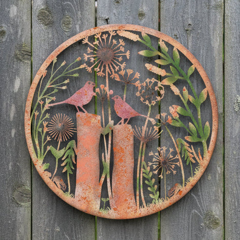 Handmade rusty 60cm wall plaque of blackbird birds Tree Wall Plaque, Rusted coloured  Metal, Garden/indoor Wall Art with peeling effect - Marissa's Garden & Gift