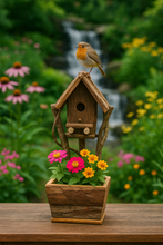 Afbeelding in Gallery-weergave laden, Handmade wooden birdhouse hut with three entrances measuring 16 x 10 x 21cm - Marissa&#39;s Garden &amp; Gift
