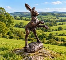 Laden Sie das Bild in den Galerie-Viewer, Boxing hare bronze polyresin sculpture 39cm
