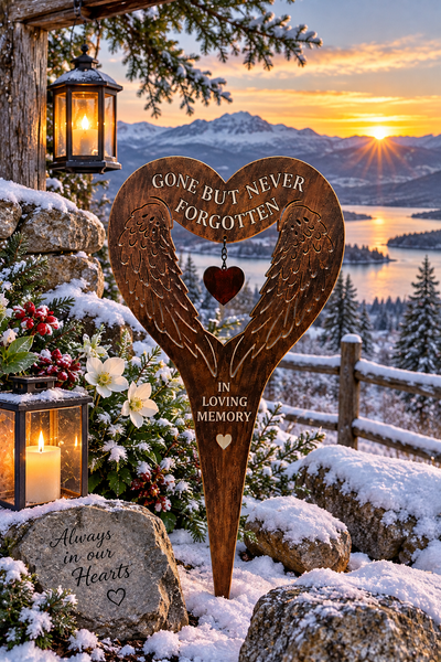 Handmade bronze angels wing memorial-gone but never forgotten/in loving memory