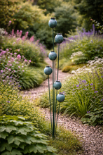 Load image into Gallery viewer, Handmade powder coated poppy’s on a stake 120cm
