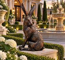 Load image into Gallery viewer, Large garden sculpture bronze hare looking left measuring 43cm
