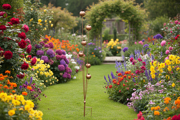 Handmade powder coated  bronze poppy’s on a stake 120cm