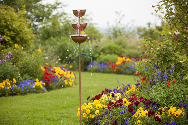 Handmade powder coated bronze rain catcher on a stake 120cm