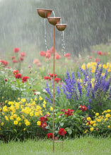 Load image into Gallery viewer, Handmade powder coated bronze rain catcher on a stake 120cm
