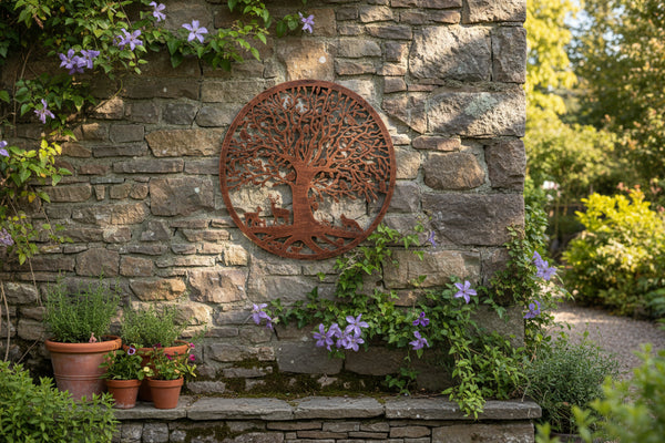 Handmade bronze 40cm bronze wall plaque of Woodland animals Tree Wall Plaque, powder coated steel , indoor/outdoor Wall Art