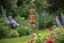 Load image into Gallery viewer, Handmade powder coated bronze rain catcher on a stake 120cm
