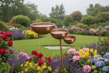 Load image into Gallery viewer, Handmade powder coated bronze rain catcher on a stake 120cm
