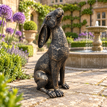 Load image into Gallery viewer, New Bronze Moon Gazing Hare, 38 cm polyresin garden ornament in a landscaped garden
