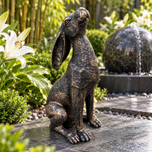 Load image into Gallery viewer, New Bronze Moon Gazing Hare, 38 cm polyresin garden ornament in a landscaped garden
