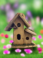 Afbeelding in Gallery-weergave laden, Handmade wooden birdhouse hut with three entrances measuring 16 x 10 x 21cm - Marissa&#39;s Garden &amp; Gift
