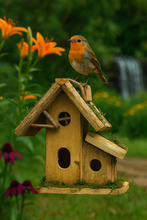Afbeelding in Gallery-weergave laden, Handmade wooden birdhouse hut with three entrances measuring 16 x 10 x 21cm - Marissa&#39;s Garden &amp; Gift
