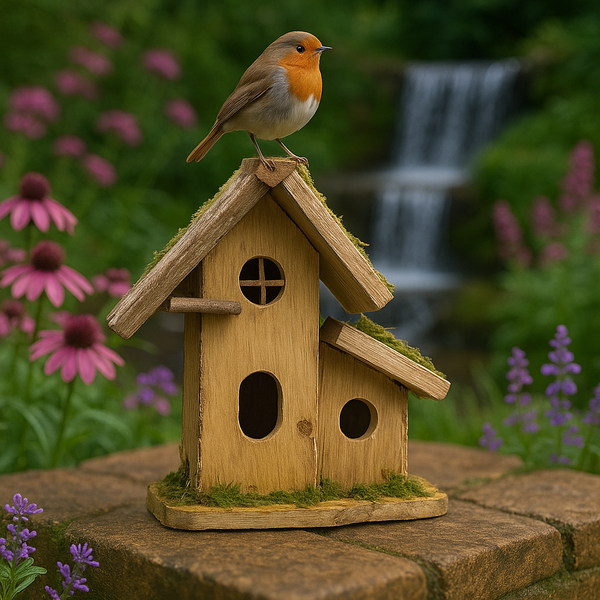 Handmade wooden birdhouse hut with three entrances measuring 16 x 10 x 21cm - Marissa's Garden & Gift