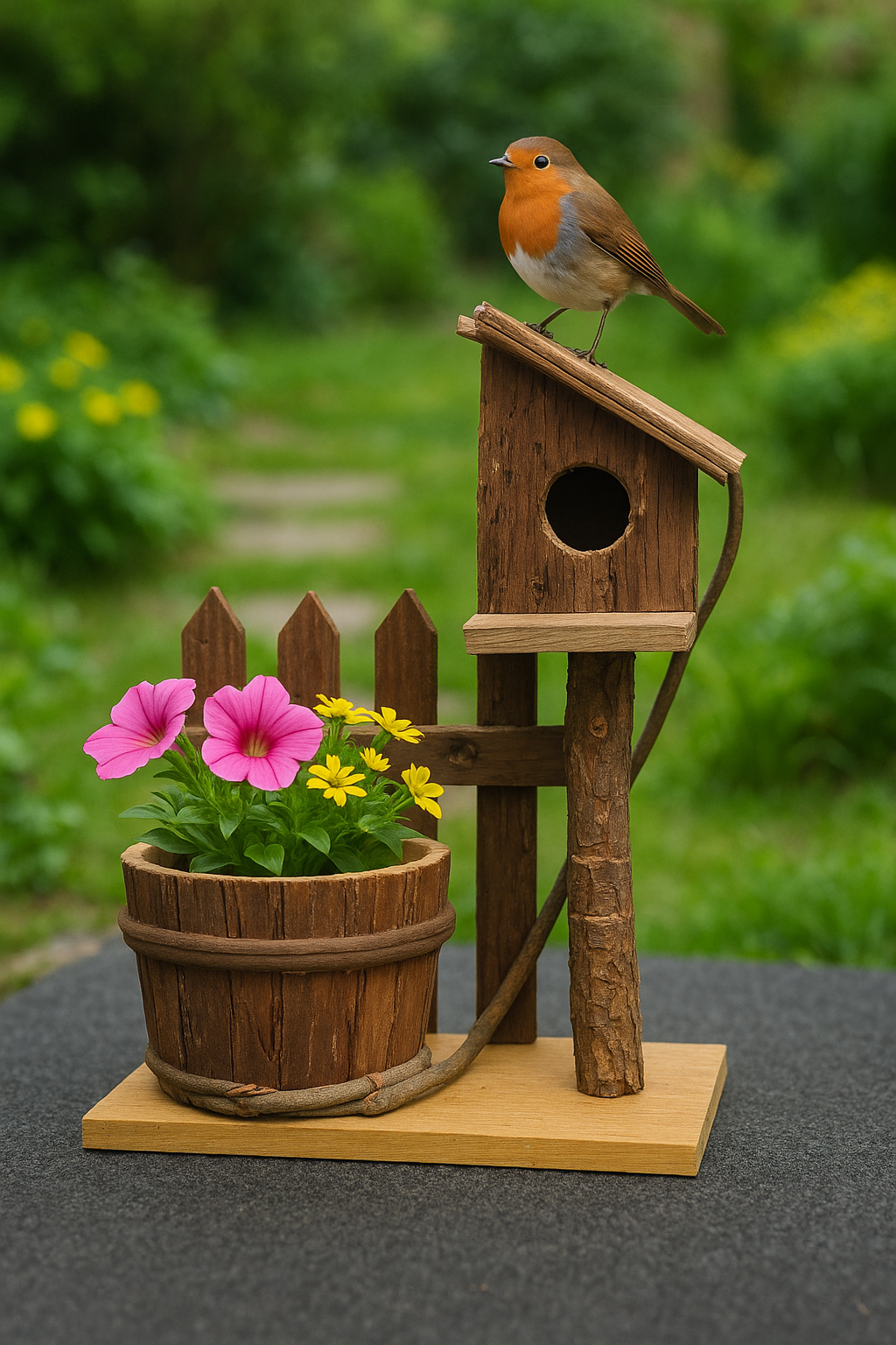 Handmade Wooden Birdhouse with Planter (H37cm, W14cm, D17cm) - Marissa's Garden & Gift