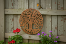 Load image into Gallery viewer, Handmade tree of life bronze powder coated wall art 60cm with two robins - Marissa's Garden &amp; Gift
