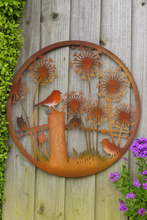 Indlæs billede til gallerivisning Handmade rusty 60cm wall plaque of Robin birds Tree Wall Plaque, Rusted coloured  Metal, Garden/indoor Wall Art with peeling effect - Marissa's Garden &amp; Gift
