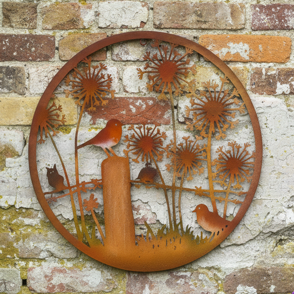Handmade rusty 60cm wall plaque of Robin birds Tree Wall Plaque, Rusted coloured  Metal, Garden/indoor Wall Art with peeling effect - Marissa's Garden & Gift