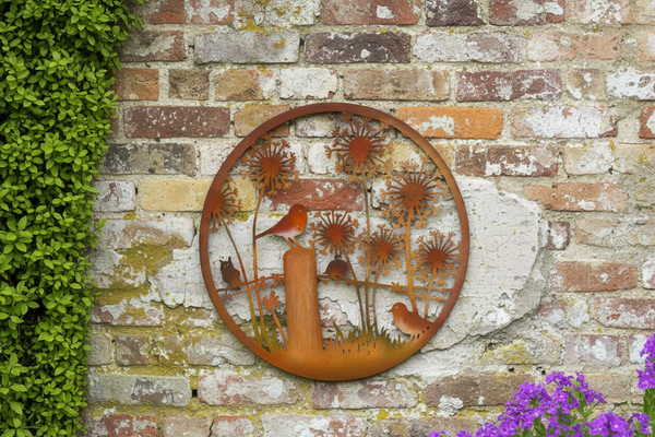 Handmade rusty 60cm wall plaque of Robin birds Tree Wall Plaque, Rusted coloured  Metal, Garden/indoor Wall Art with peeling effect - Marissa's Garden & Gift