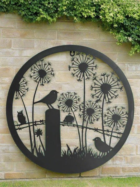 Handmade black 40cm wall plaque of Robin birds Tree Wall Plaque, black coloured  Metal, Garden/indoor Wall Art powder coated steel