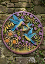 Load image into Gallery viewer, Handmade 60cm Colourful Hummingbird Wall Art – Metal Garden &amp; Home Décor with Flowers and Baby Birds
