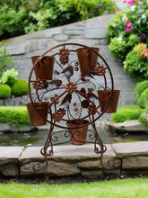 Load image into Gallery viewer, Handmade bronze with decorative robins windmill plant stand with five pots - Marissa's Garden &amp; Gift
