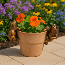 Load image into Gallery viewer, Polyresin pair of bronze coloured frog pot hangers - Marissa's Garden &amp; Gift
