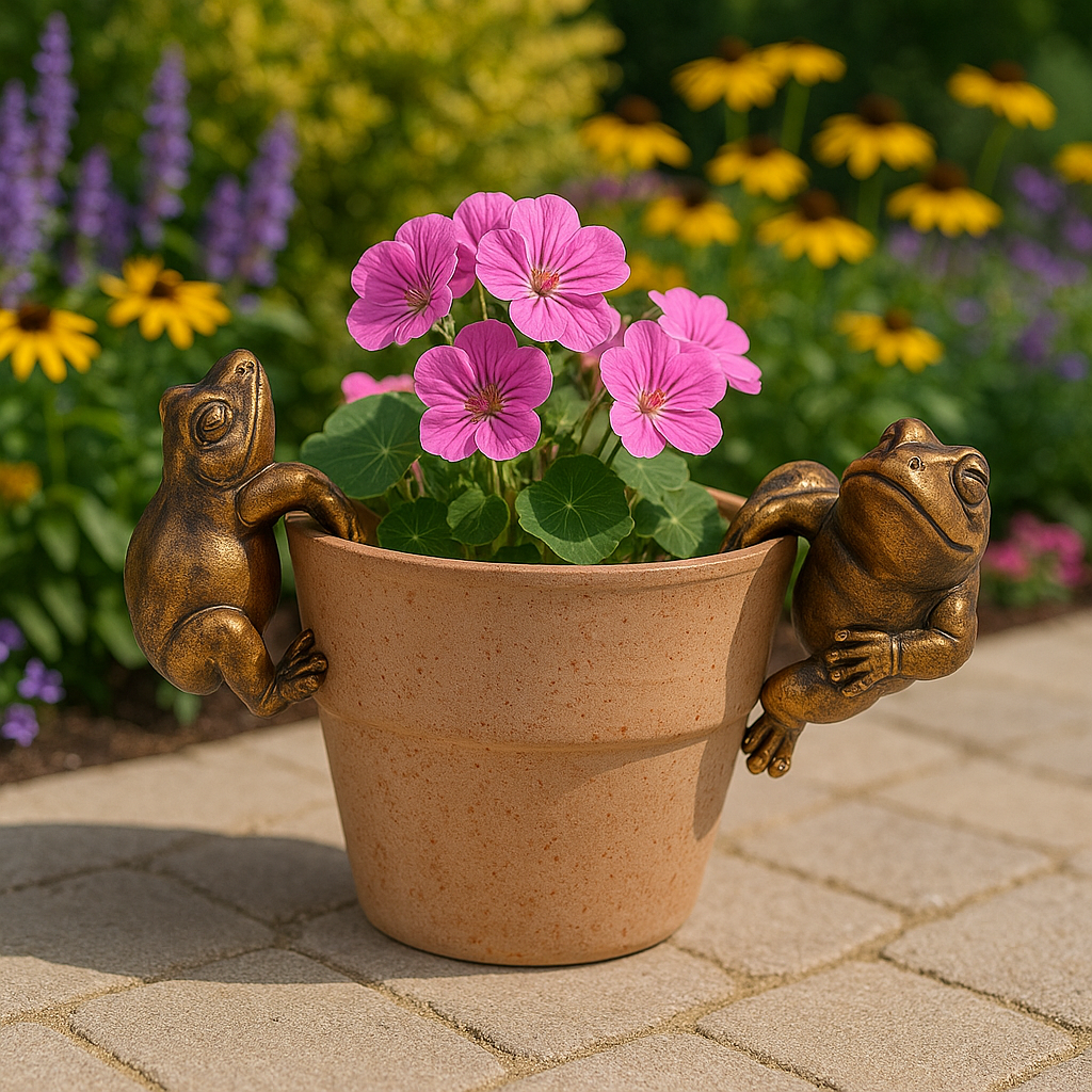 frog plant hanger Polyresin pair of bronze coloured frog pot hangers
