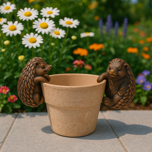 Polyresin pair of bronze coloured hedgehog pot hangers - Marissa's Garden & Gift