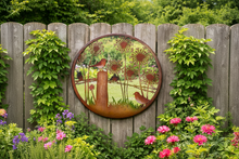 Afbeelding in Gallery-weergave laden, Handmade rusty 60cm acrylic mirror wall plaque of Robin birds Tree Wall Plaque, Rusted coloured  Metal, Garden/indoor Wall Art with peeling effect
