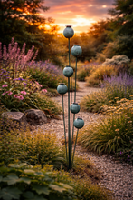 Load image into Gallery viewer, Handmade powder coated poppy’s on a stake 120cm
