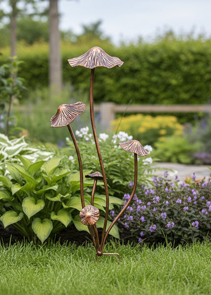 Handmade bronze powder coated mushrooms stake 80cm