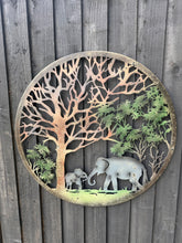 Load image into Gallery viewer, Handmade peeling tree of life elephant father and son wall art indoors/outdoors 60cm x60cm
