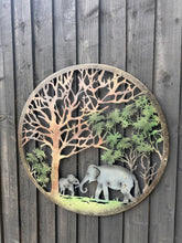 Load image into Gallery viewer, Handmade peeling tree of life elephant father and son wall art indoors/outdoors 60cm x60cm
