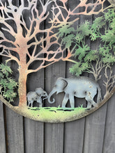 Load image into Gallery viewer, Handmade peeling tree of life elephant father and son wall art indoors/outdoors 60cm x60cm
