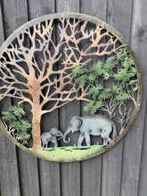 Load image into Gallery viewer, Handmade peeling tree of life elephant father and son wall art indoors/outdoors 60cm x60cm
