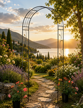 Load image into Gallery viewer, Hollywell Garden Rose Arch black with gold leaves
