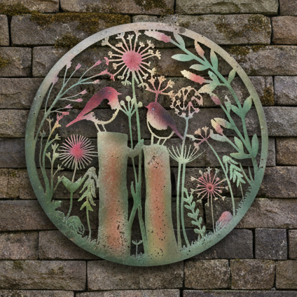 Handmade rusty 60cm wall plaque of robin birds Tree Wall Plaque, Rusted coloured  Metal, Garden/indoor Wall Art with peeling effect - Marissa's Garden & Gift