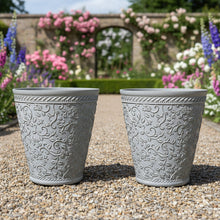 Load image into Gallery viewer, 29cm 2 x Blenheim polyresin aged white recycled flower pots - Marissa's Garden &amp; Gift
