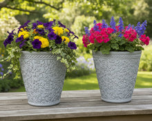 Load image into Gallery viewer, 29cm 2 x Blenheim polyresin off white recycled flower pots - Marissa's Garden &amp; Gift
