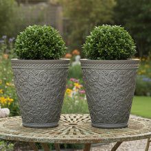 Load image into Gallery viewer, 29cm Blenheim antique taupe coloured flower pots x 2 recycled plastic - Marissa's Garden &amp; Gift
