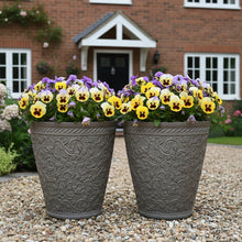 Load image into Gallery viewer, 29cm Blenheim antique taupe coloured flower pots x 2 recycled plastic - Marissa's Garden &amp; Gift
