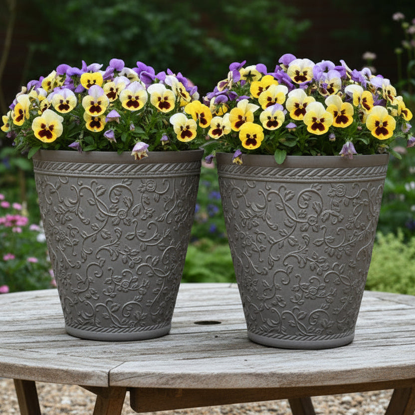 coloured plastic plant pots uk 29cm Blenheim antique taupe coloured flower pot x 2 pots recycled plas